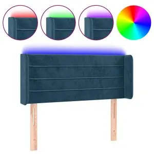 Tăblie de pat cu LED, albastru închis, 93x16x78/88 cm, catifea