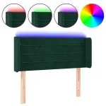 Tăblie de pat cu LED, verde închis, 103x16x78/88 cm, catifea