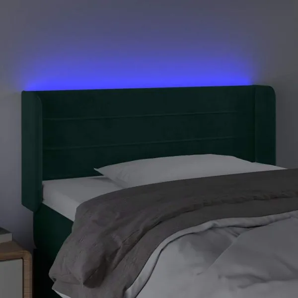Tăblie de pat cu LED, verde închis, 103x16x78/88 cm, catifea