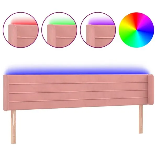 Tăblie de pat cu LED, roz, 163x16x78/88 cm, catifea