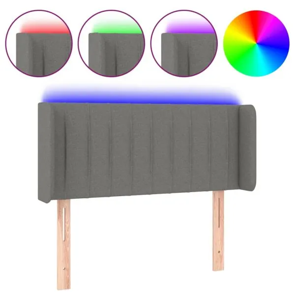 Tăblie de pat cu LED, gri închis, 83x16x78/88 cm, textil