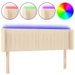 Tăblie de pat cu LED, crem, 147x16x78/88 cm, textil