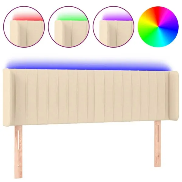 Tăblie de pat cu LED, crem, 147x16x78/88 cm, textil