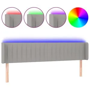 Tăblie de pat cu LED, gri deschis, 203x16x78/88 cm, textil