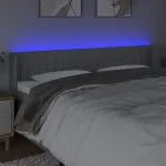 Tăblie de pat cu LED, gri deschis, 203x16x78/88 cm, textil