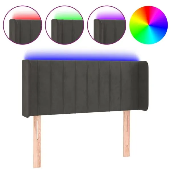 Tăblie de pat cu LED, gri închis, 83x16x78/88 cm, catifea