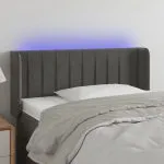 Tăblie de pat cu LED, gri închis, 93x16x78/88 cm, catifea