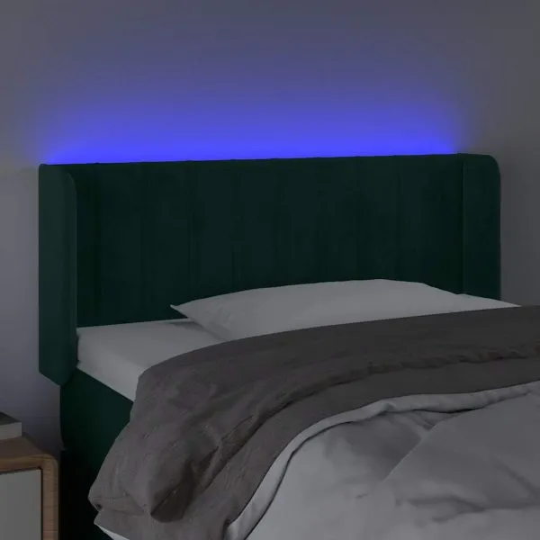 Tăblie de pat cu LED, verde închis, 93x16x78/88 cm, catifea