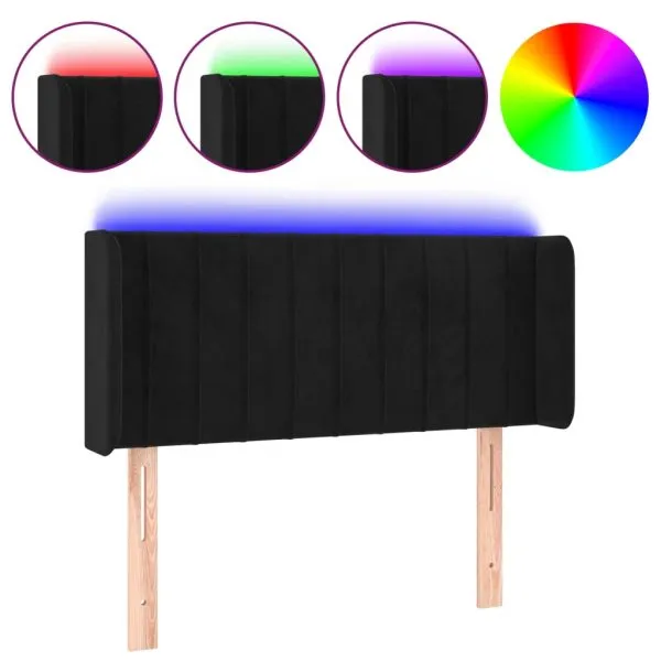 Tăblie de pat cu LED, negru, 103x16x78/88 cm, catifea