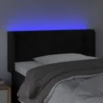 Tăblie de pat cu LED, negru, 103x16x78/88 cm, catifea