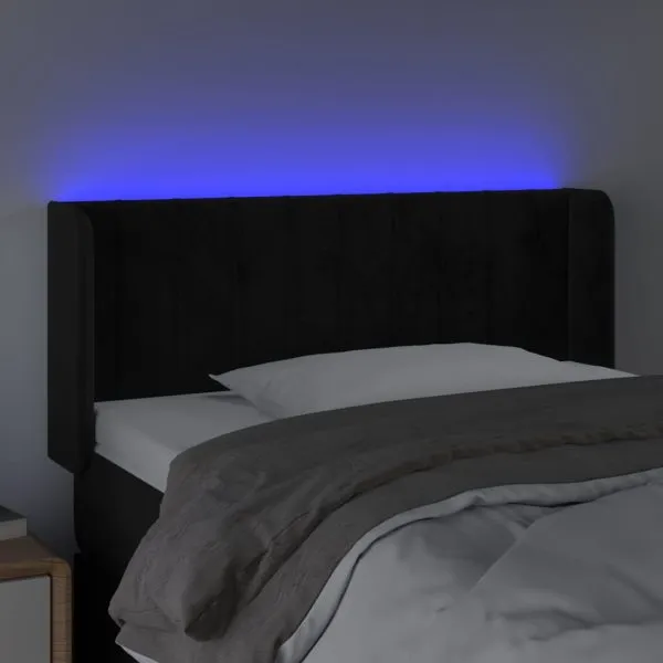 Tăblie de pat cu LED, negru, 103x16x78/88 cm, catifea