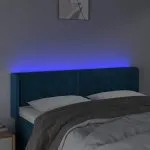 Tăblie de pat cu LED, albastru închis, 147x16x78/88 cm, catifea