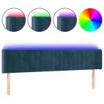Tăblie de pat cu LED, albastru închis, 163x16x78/88 cm, catifea