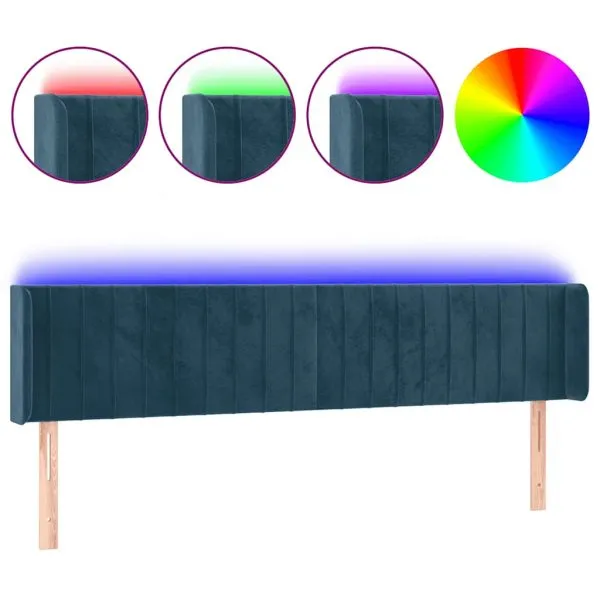 Tăblie de pat cu LED, albastru închis, 163x16x78/88 cm, catifea