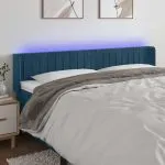 Tăblie de pat cu LED, albastru închis, 163x16x78/88 cm, catifea