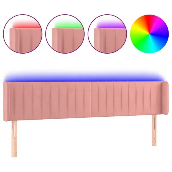 Tăblie de pat cu LED, roz, 203x16x78/88 cm, catifea
