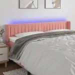 Tăblie de pat cu LED, roz, 203x16x78/88 cm, catifea