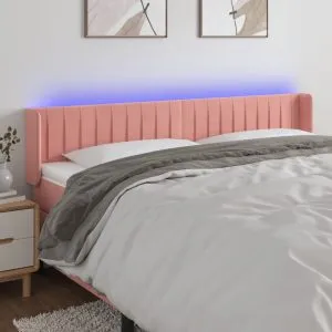 Tăblie de pat cu LED, roz, 203x16x78/88 cm, catifea