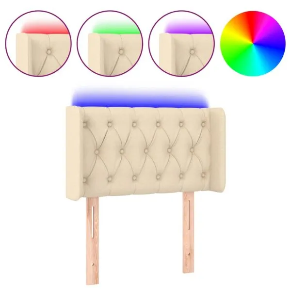 Tăblie de pat cu LED, crem, 83x16x78/88 cm, textil
