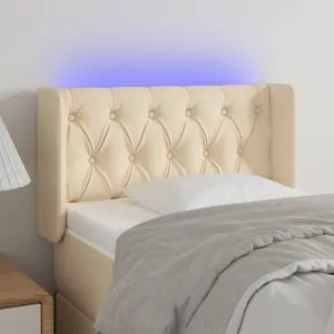 Tăblie de pat cu LED, crem, 83x16x78/88 cm, textil