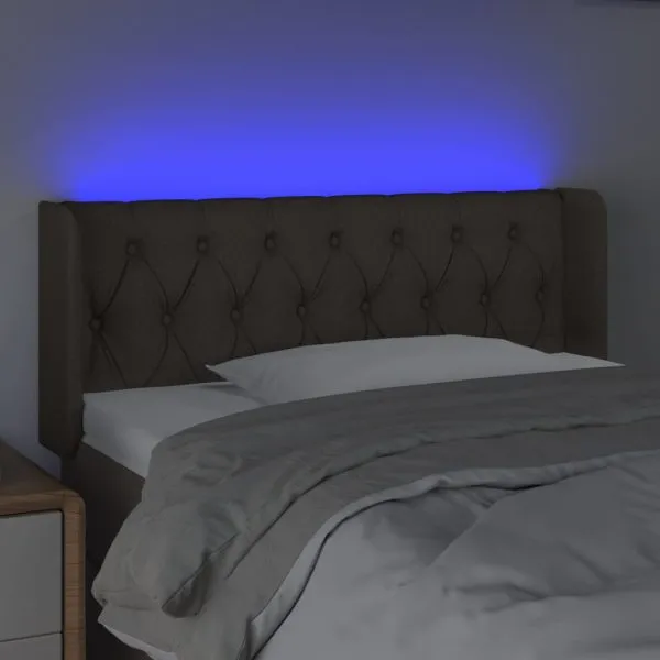 Tăblie de pat cu LED, gri taupe, 93x16x78/88 cm, textil