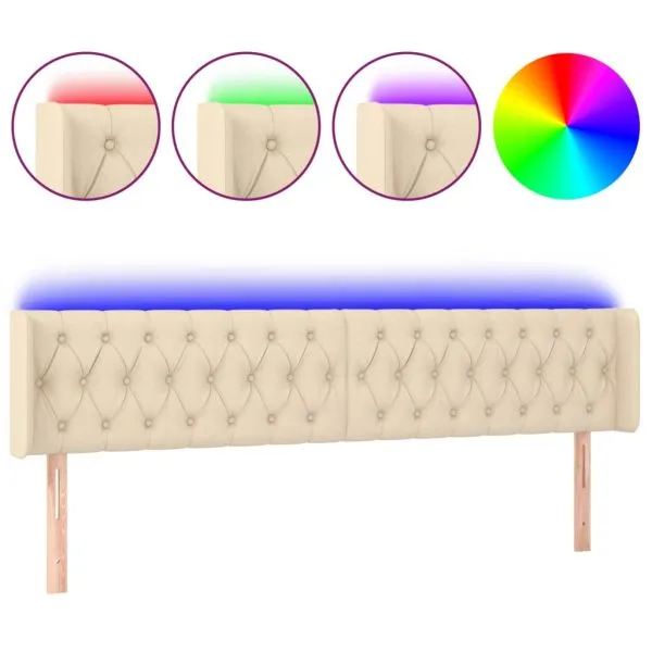 Tăblie de pat cu LED, crem, 183x16x78/88 cm, textil