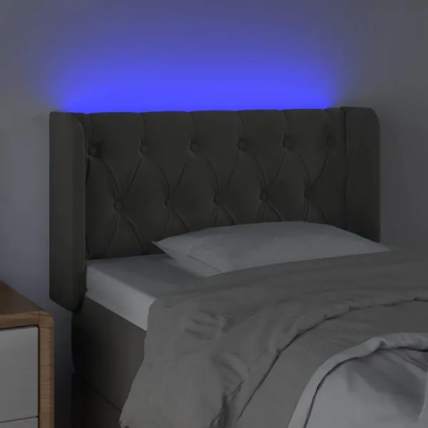Tăblie de pat cu LED, gri închis, 83x16x78/88 cm, catifea