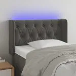 Tăblie de pat cu LED, gri închis, 83x16x78/88 cm, catifea