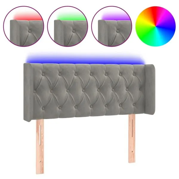 Tăblie de pat cu LED, gri deschis, 93x16x78/88 cm, catifea