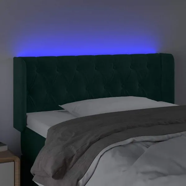 Tăblie de pat cu LED, verde închis, 103x16x78/88 cm, catifea