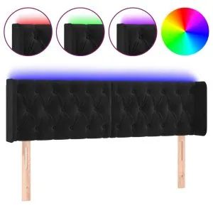 Tăblie de pat cu LED, negru, 147x16x78/88 cm, catifea
