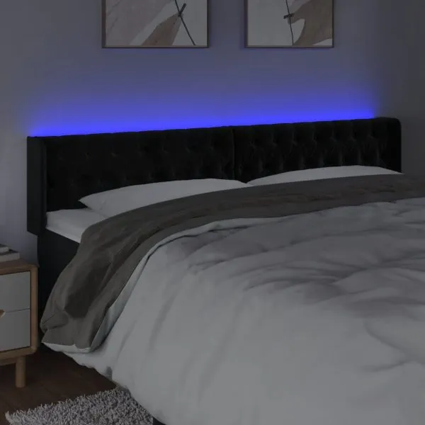Tăblie de pat cu LED, negru, 183x16x78/88 cm, catifea