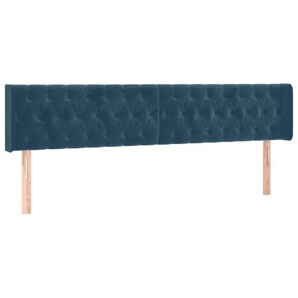 Tăblie de pat cu LED, albastru închis, 183x16x78/88 cm, catifea