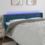 Tăblie de pat cu LED, albastru închis, 183x16x78/88 cm, catifea