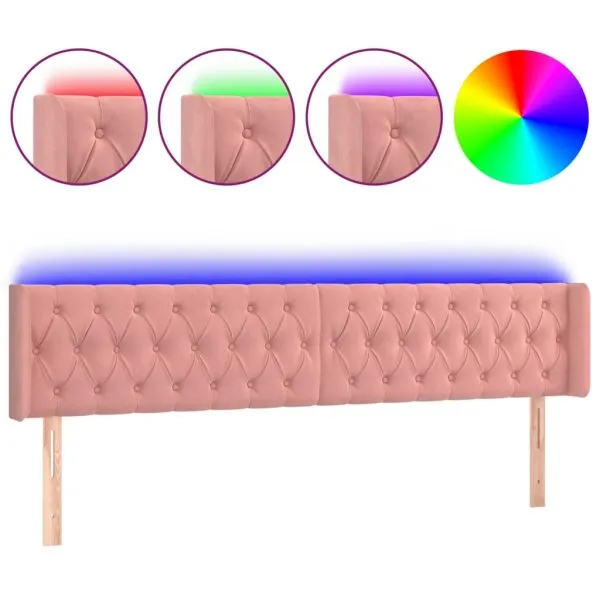 Tăblie de pat cu LED, roz, 203x16x78/88 cm, catifea