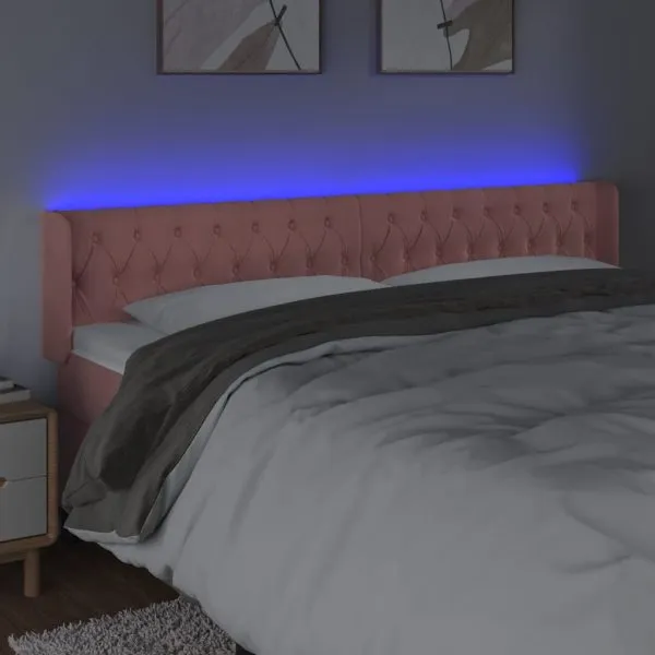 Tăblie de pat cu LED, roz, 203x16x78/88 cm, catifea