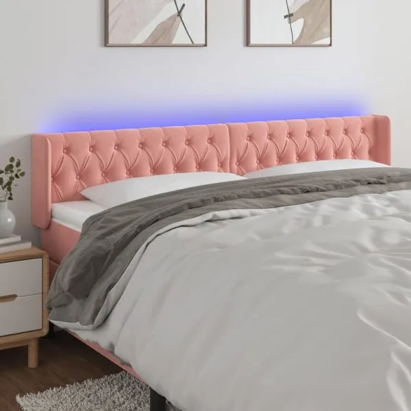 Tăblie de pat cu LED, roz, 203x16x78/88 cm, catifea