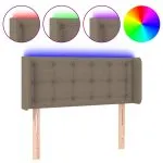 Tăblie de pat cu LED, gri taupe, 83x16x78/88 cm, textil