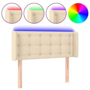 Tăblie de pat cu LED, crem, 93x16x78/88 cm, textil