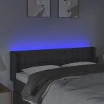 Tăblie de pat cu LED, gri închis, 147x16x78/88 cm, textil