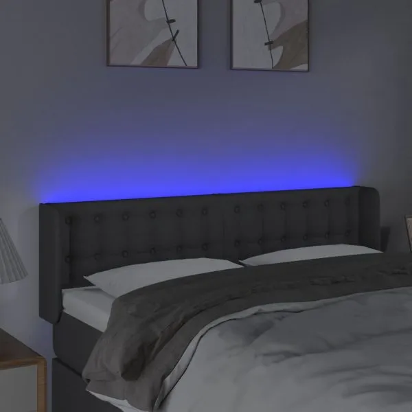 Tăblie de pat cu LED, gri închis, 147x16x78/88 cm, textil