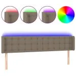 Tăblie de pat cu LED, gri taupe, 183x16x78/88 cm, textil