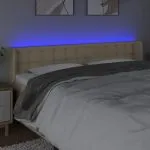Tăblie de pat cu LED, crem, 203x16x78/88 cm, textil