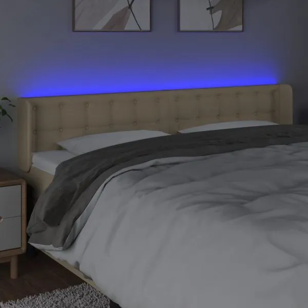 Tăblie de pat cu LED, crem, 203x16x78/88 cm, textil