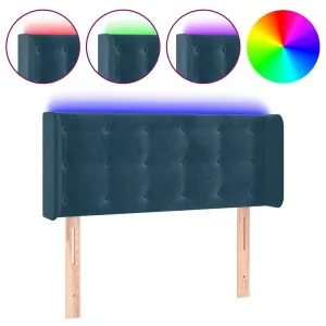 Tăblie de pat cu LED, albastru închis, 83x16x78/88 cm, catifea