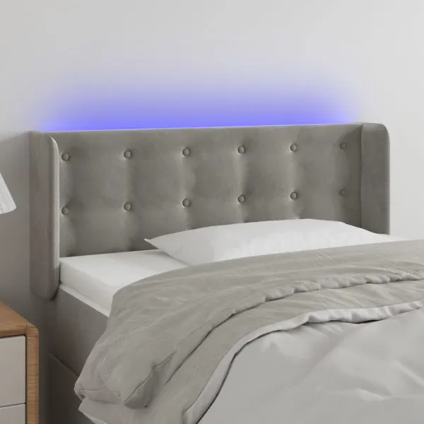 Tăblie de pat cu LED, gri deschis, 103x16x78/88 cm, catifea