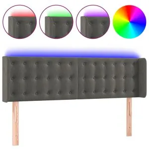 Tăblie de pat cu LED, gri închis, 147x16x78/88 cm, catifea