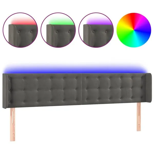 Tăblie de pat cu LED, gri închis, 163x16x78/88 cm, catifea