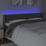 Tăblie de pat cu LED, gri închis, 163x16x78/88 cm, catifea