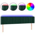 Tăblie de pat cu LED, verde închis, 163x16x78/88 cm, catifea